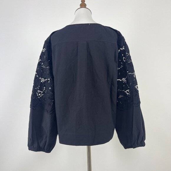 $455 NOWT See By Chloé Floral Lace Top Blouse Size 40 Deep Forest Black Cotton - Picture 6 of 12